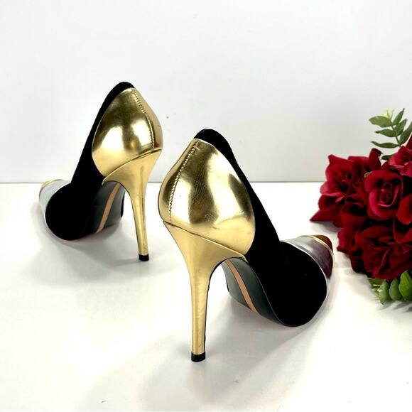 Marissa Webb Stiletto Heel Pump Size 8 Black Gold & Silver Leather Pointed-Toe - Picture 12 of 16